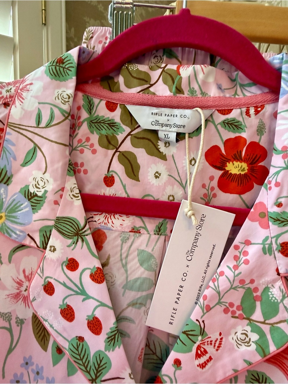 Rifle Paper Co. x The Company Store Pink strawberry Floral Button-Up Pajama Set - Picture 5 of 14